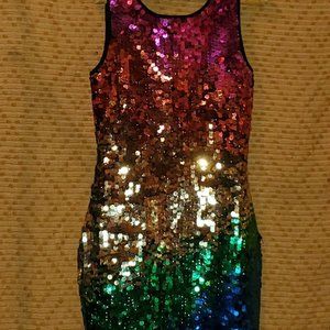 A.J. Bari Gradient Rainbow Sequined 90's Dress Sm